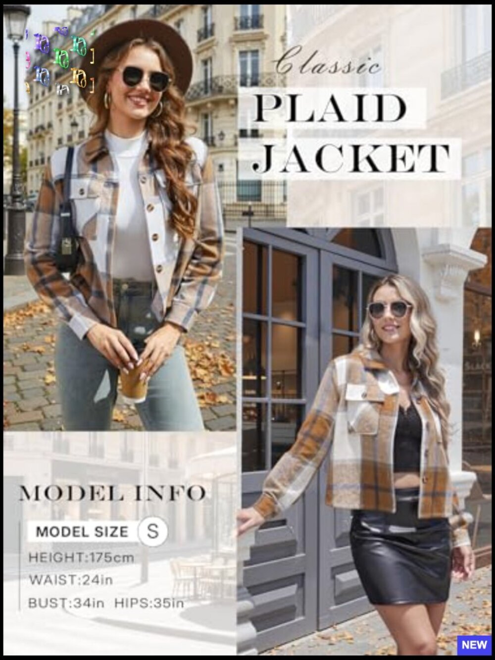 Cropped Plaid Shacket Jacket Long Sleeve Button Down Top Pockets - Picture 5 of 7